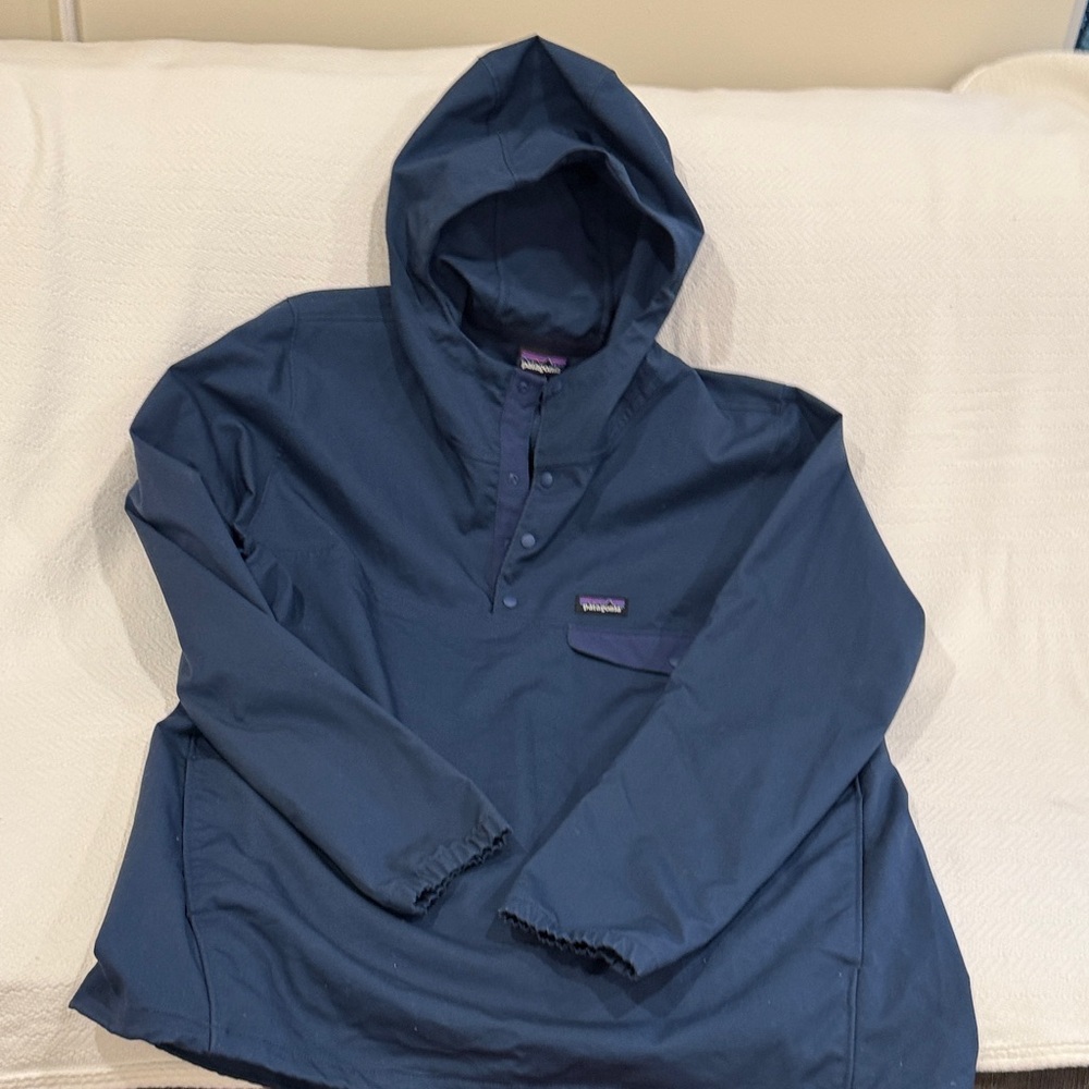 Patagonia Men's Dark Blue Hooded Raincoat Houdini Snap-T Anorak Pullover